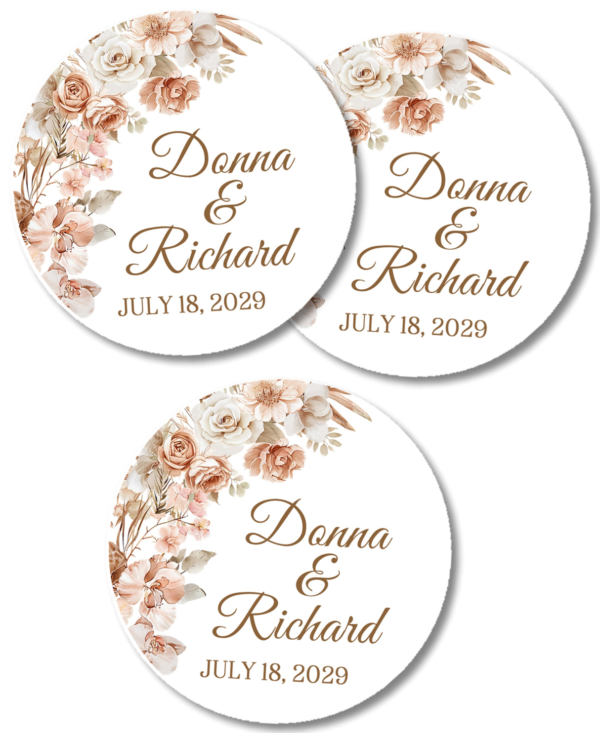 Neutral floral wedding favor label with pampas grass