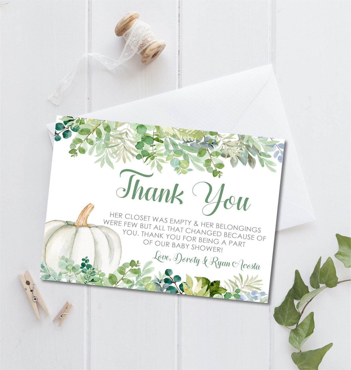 Neutral little pumpkin baby shower thank you cards watercolor fall design