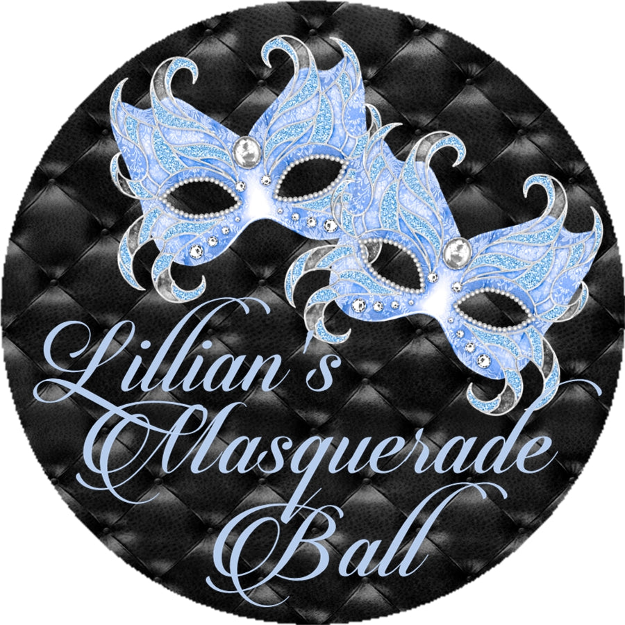 Pastel blue masquerade party sticker favor labels