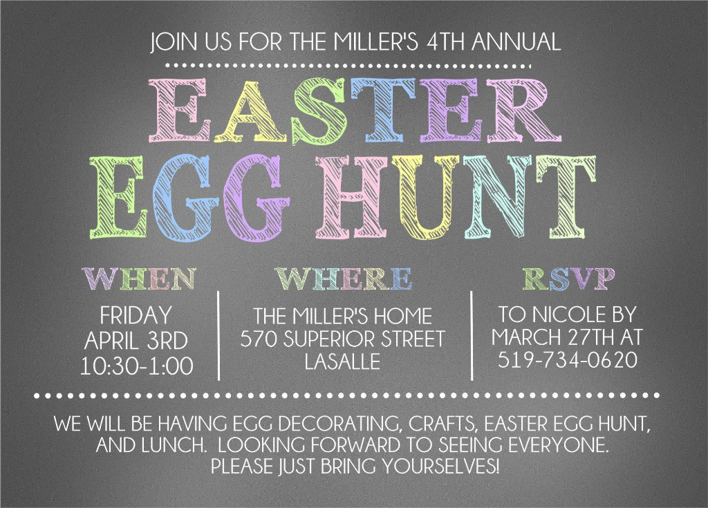 Pastel chalk style Easter invitation with divided details layout