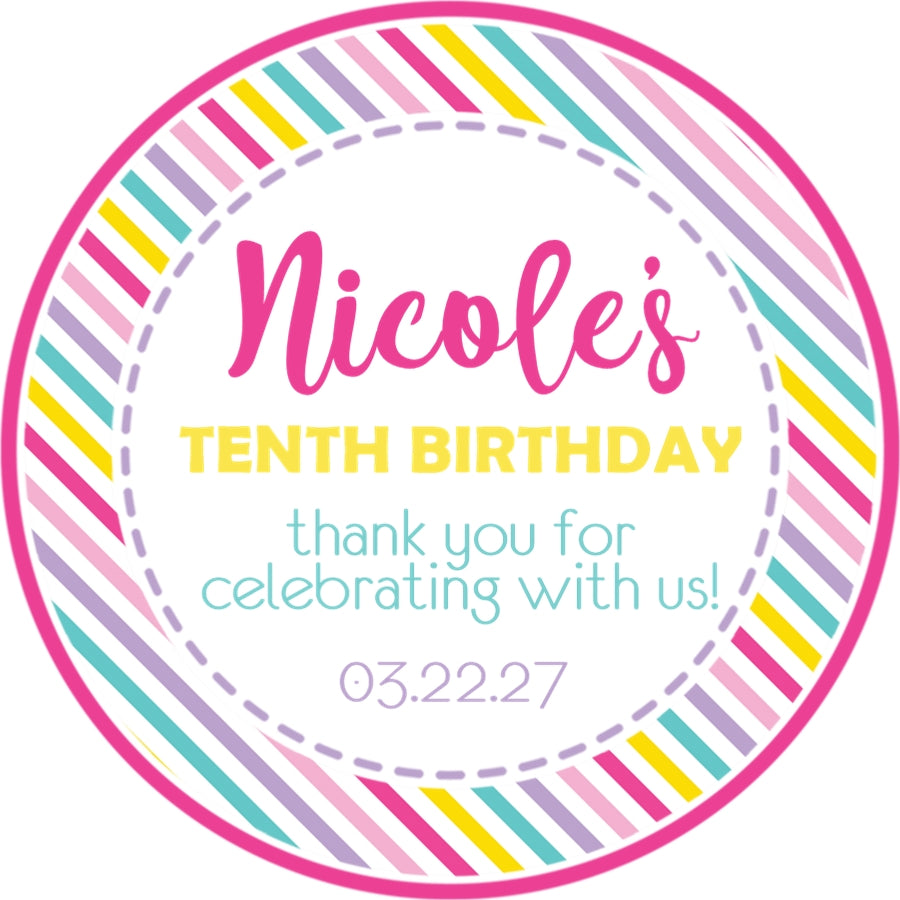 Pastel rainbow birthday sticker favor labels