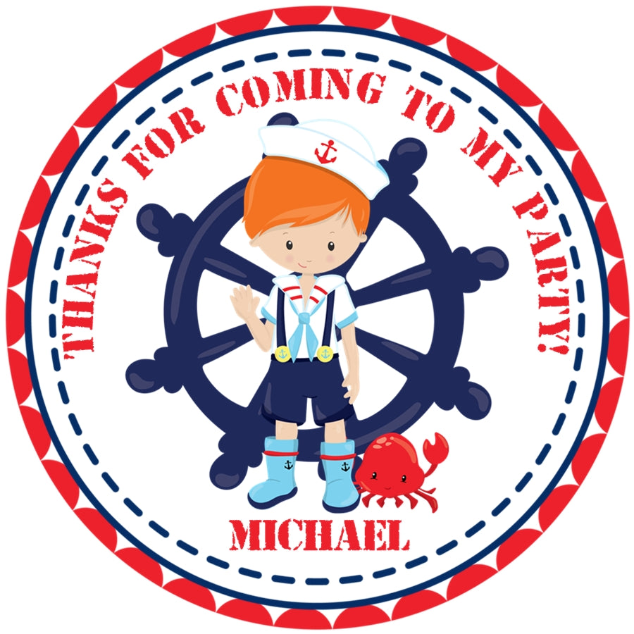 Personalized boys nautical birthday sticker with custom name