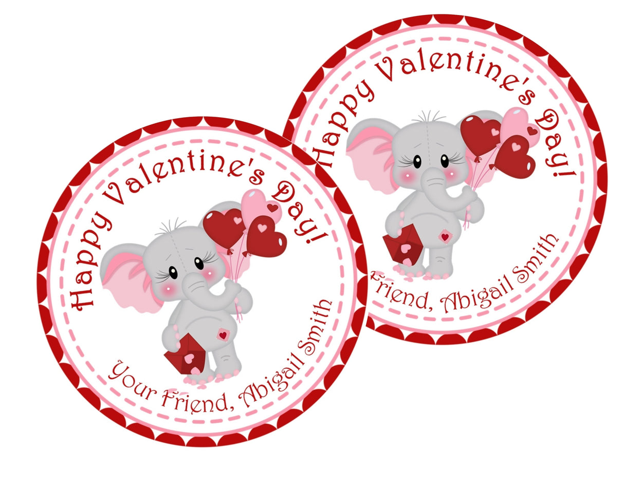Personalized elephant with balloons Valentine favor label