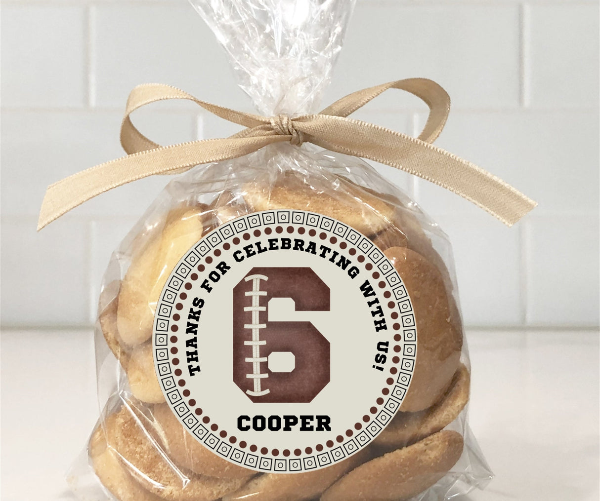 Personalized football party favor label for boys or girls