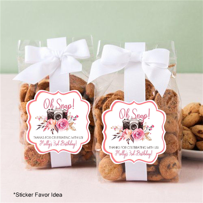 Personalized photography birthday sticker in pink tones