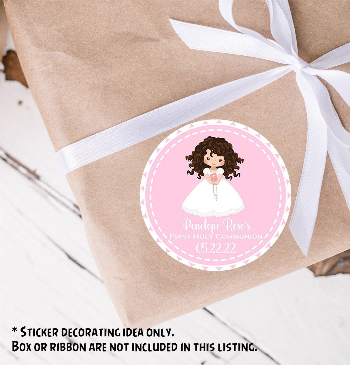 Personalized pink First Communion sticker for girls