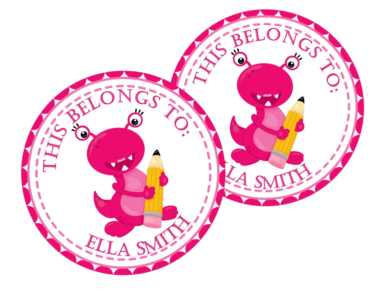 Personalized pink monster name labels