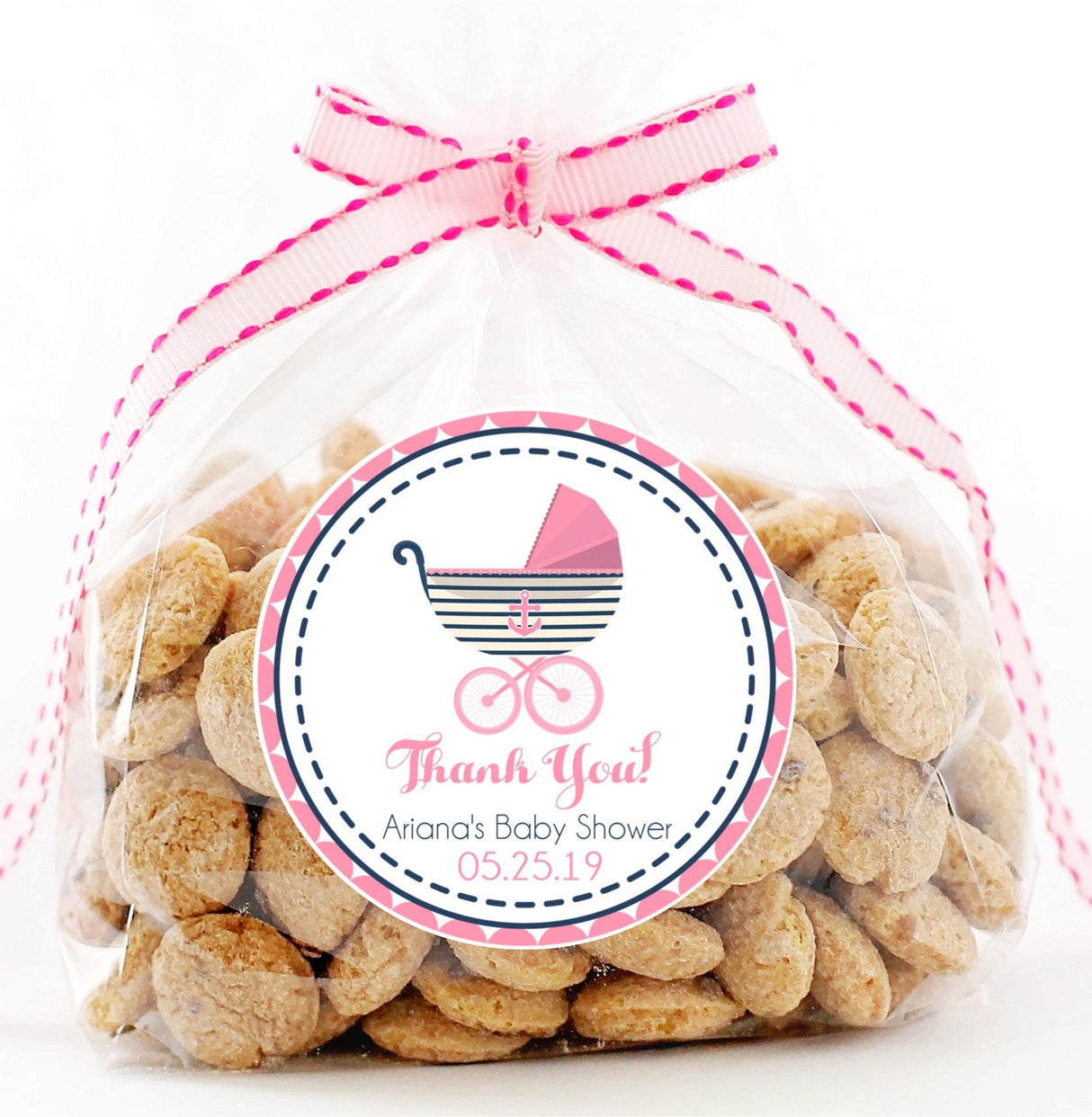 Personalized pink nautical baby shower favor label