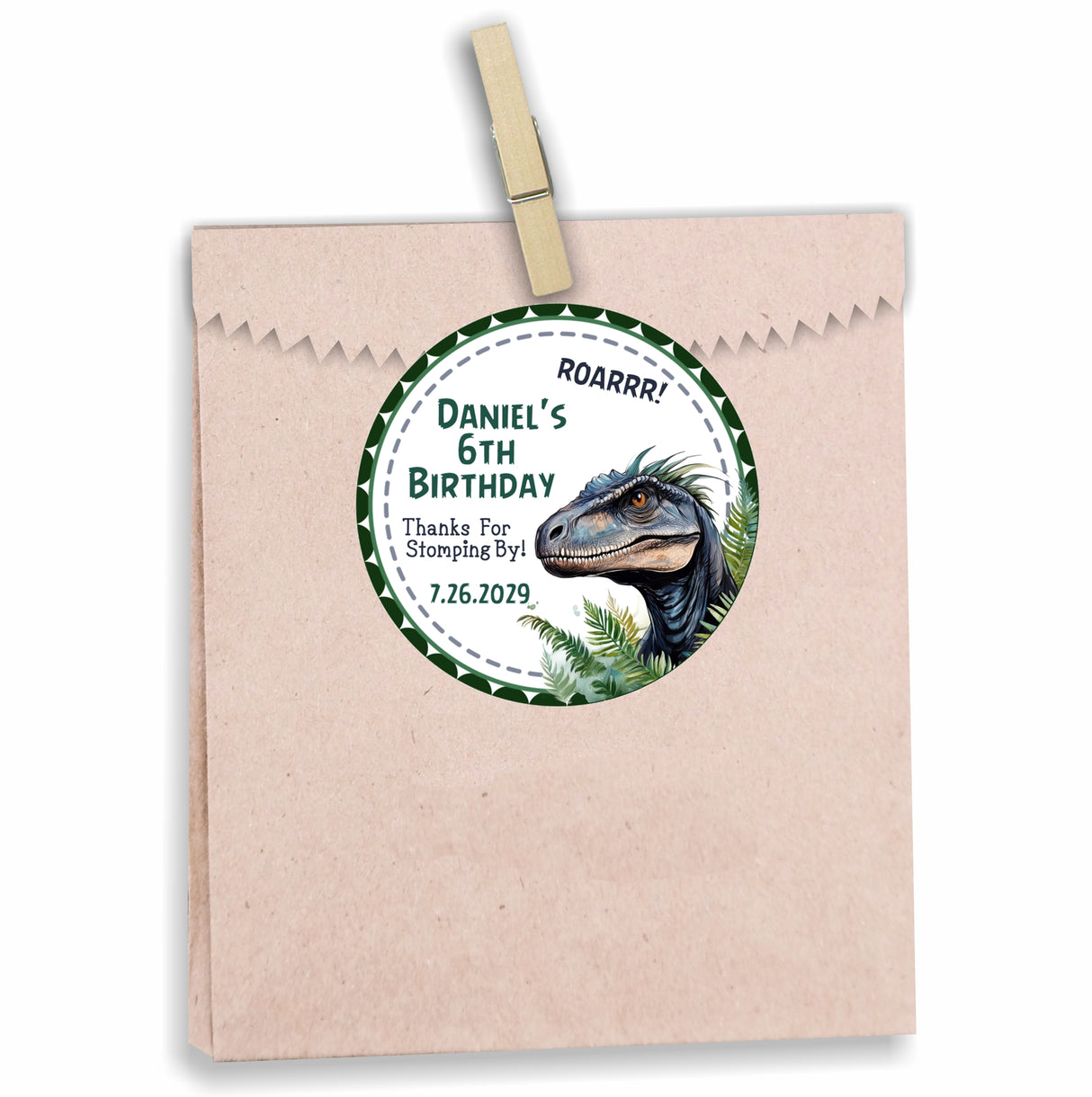 Personalized raptor themed sticker for boys’ birthdays