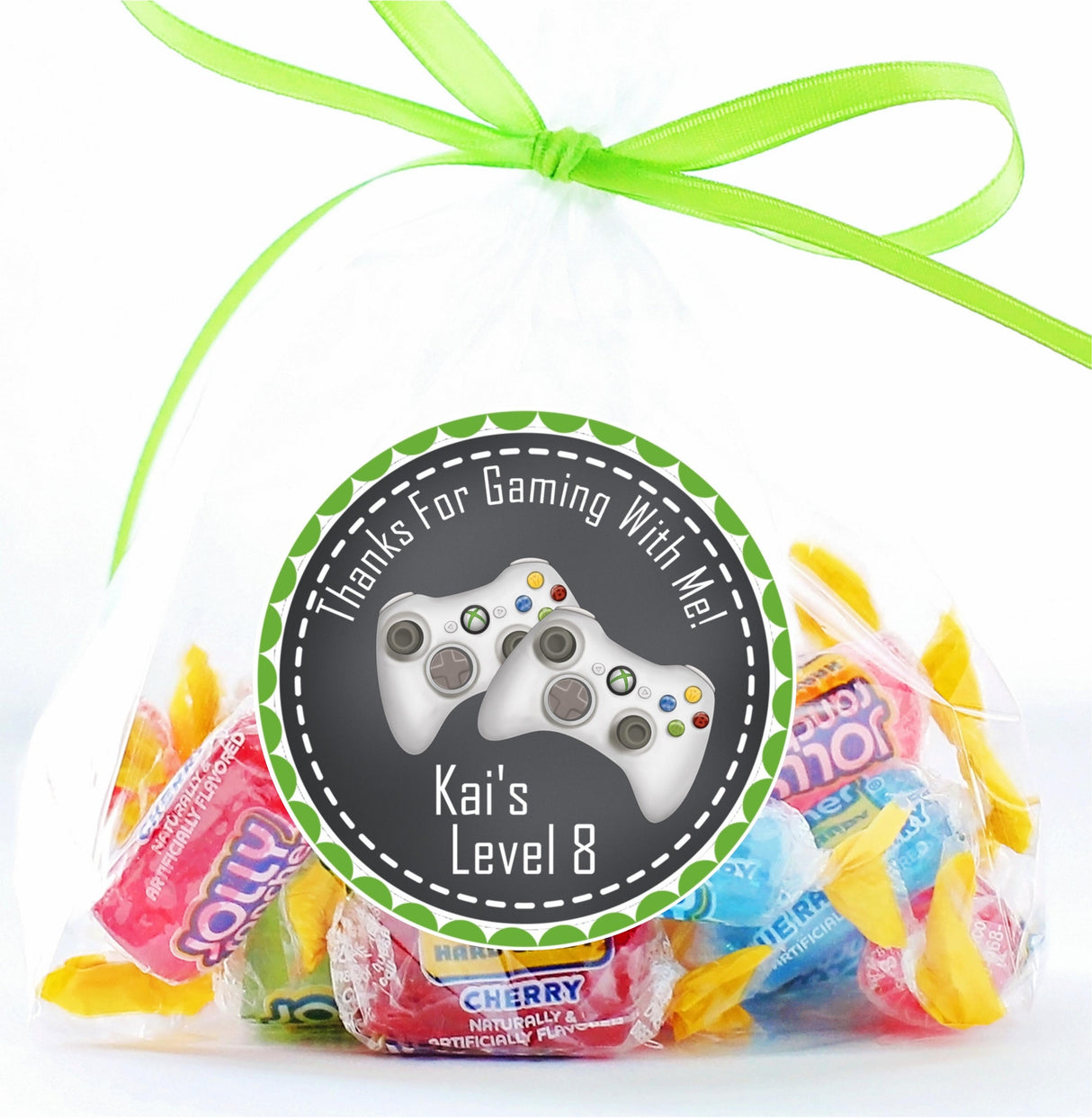 Personalized video game birthday sticker in black and green