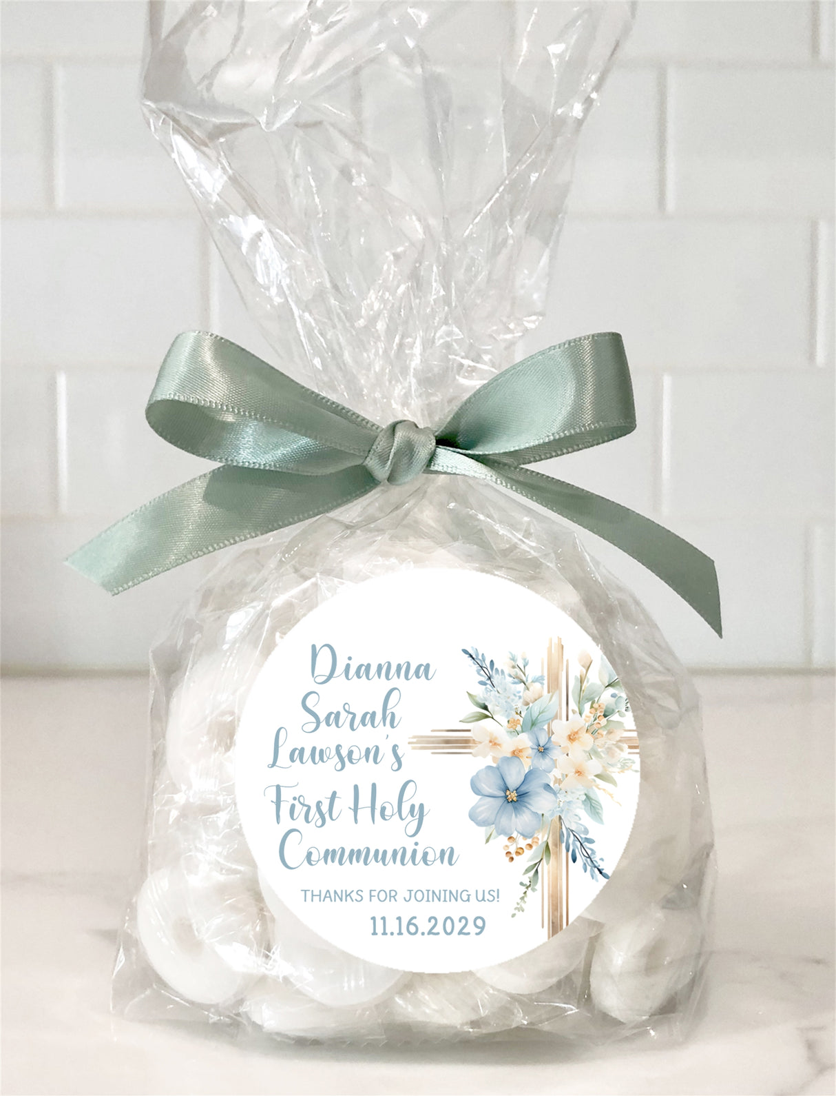 Personalized watercolor Communion favor label