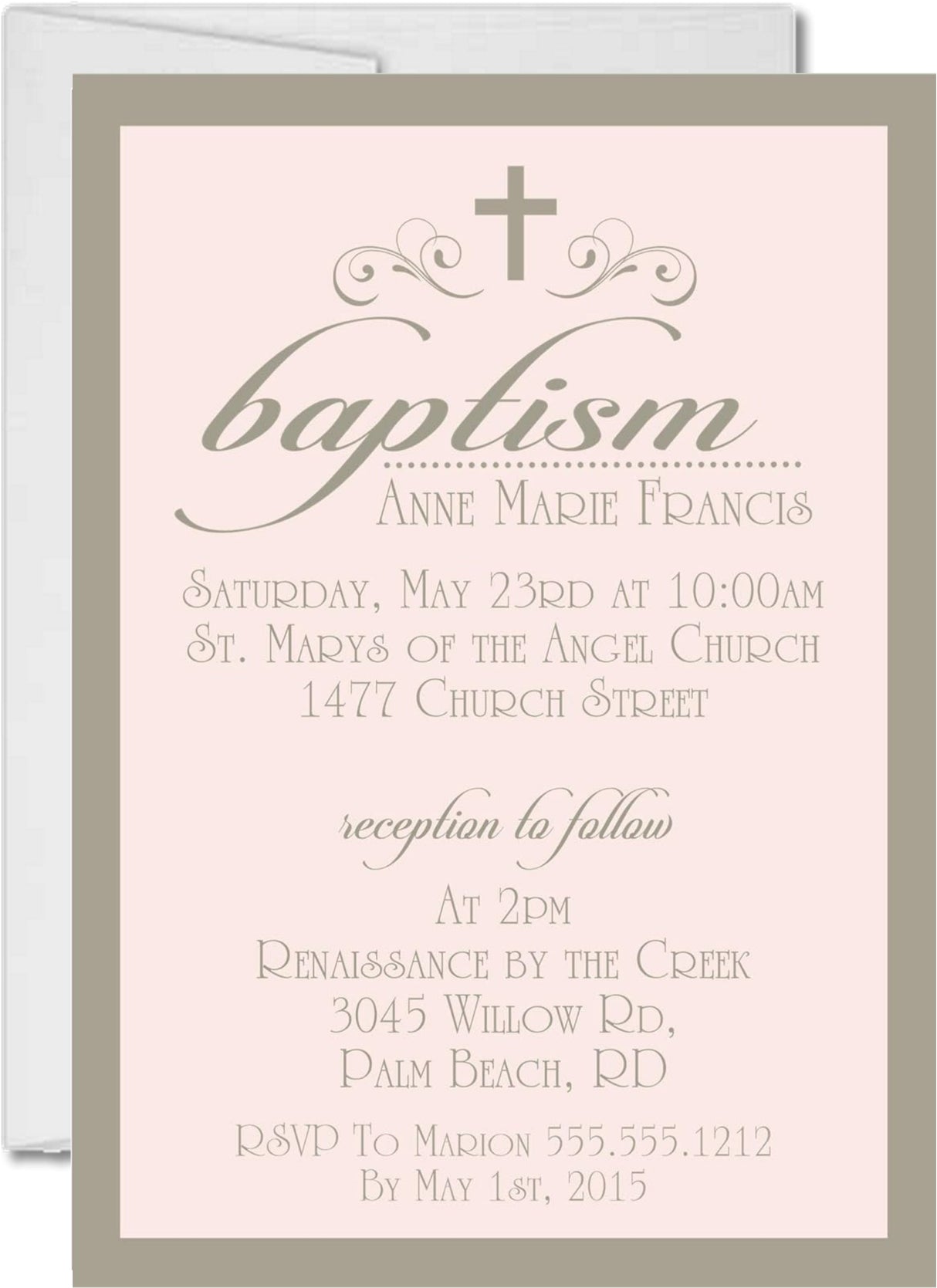 Pink And Grey Baptism Invitations