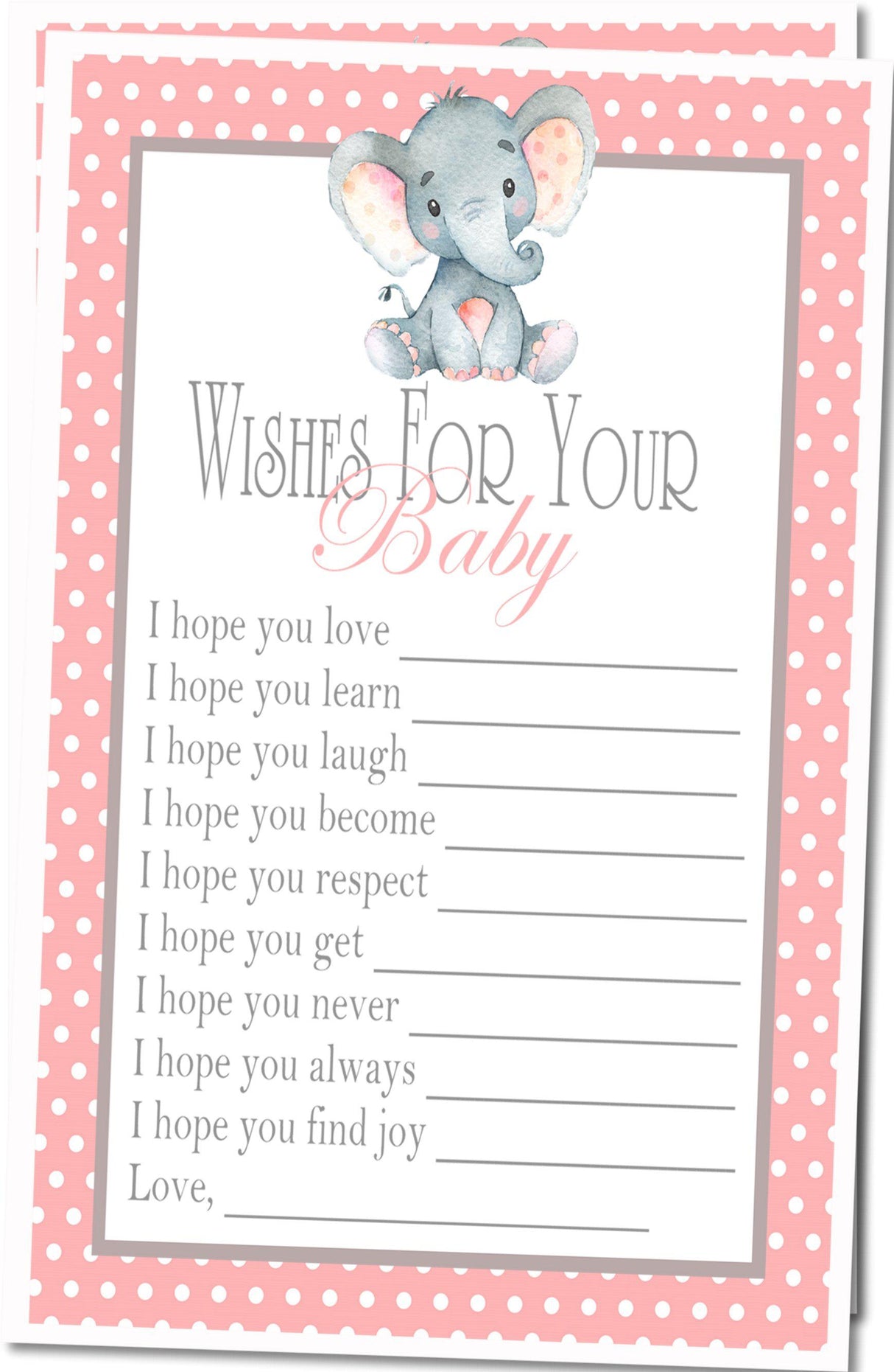 Pink Elephant Baby Wish Cards