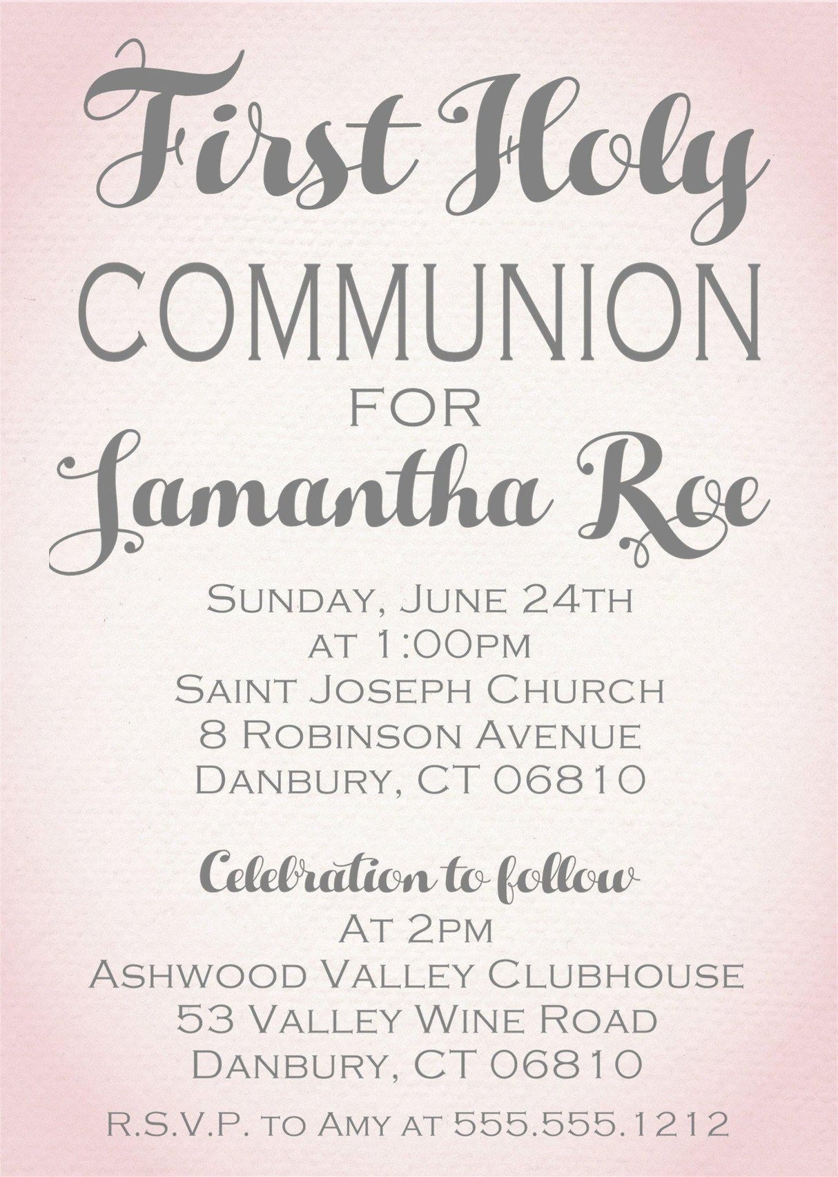 Pink First Holy Communion Invitations