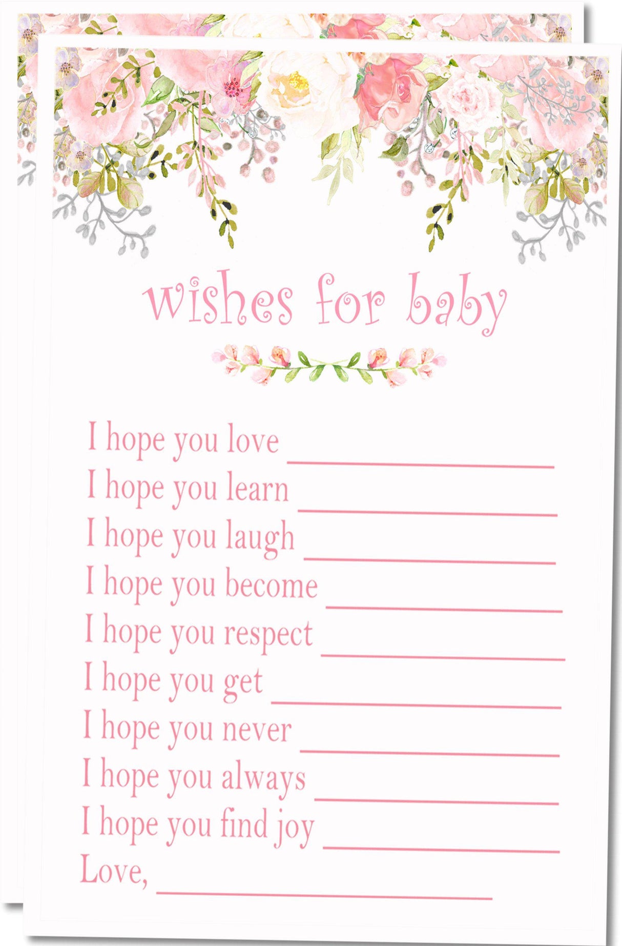 Pink Floral Baby Shower Wish Cards