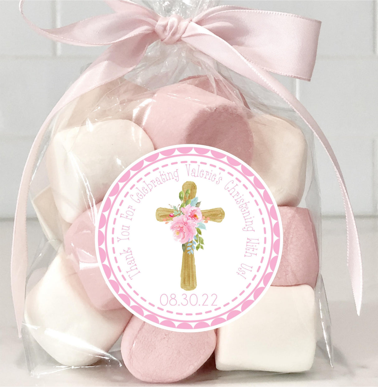 Pink Floral Baptism Stickers