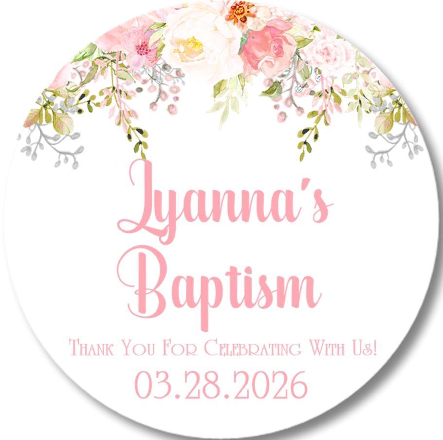 Pink Floral Baptism Stickers Or Favor Tags