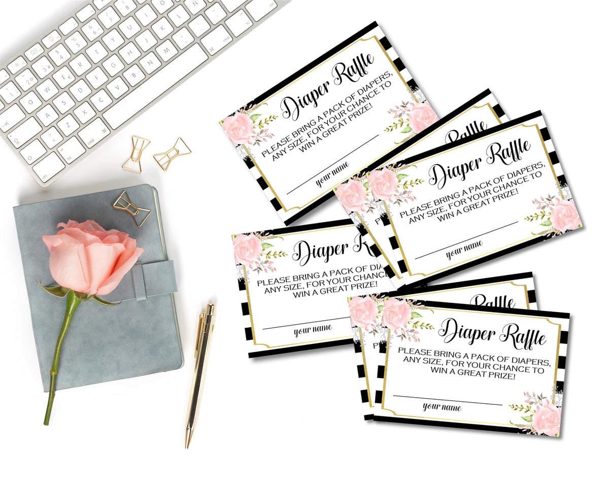 Pink, Black & White Diaper Raffle Tickets