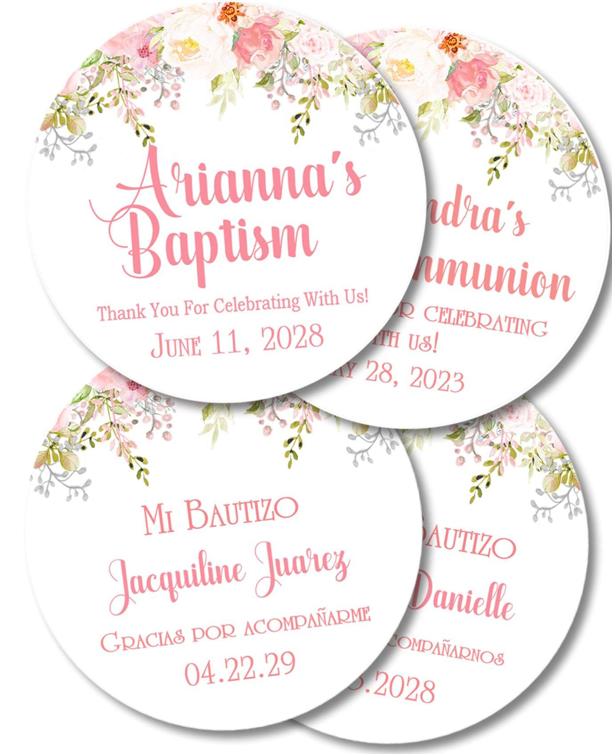 Pink Floral Baptism Stickers