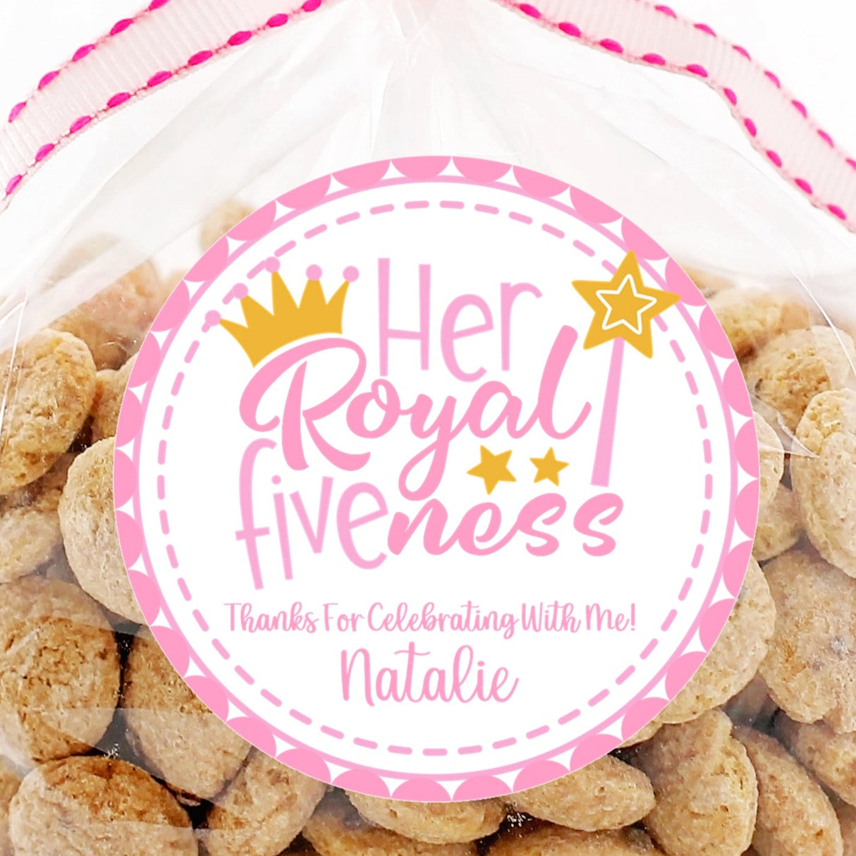 Pink Her Royal Fiveness 5th birthday sticker with crown