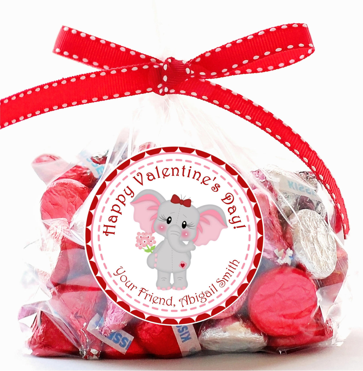 Pink floral elephant Valentine favor sticker