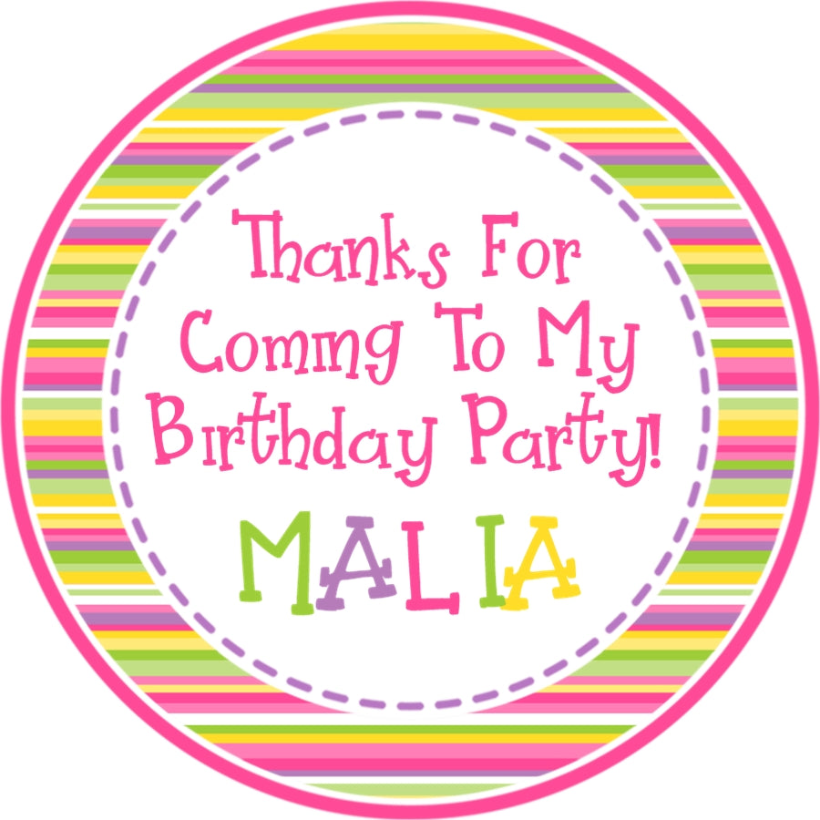 Pink purple yellow green rainbow birthday party stickers