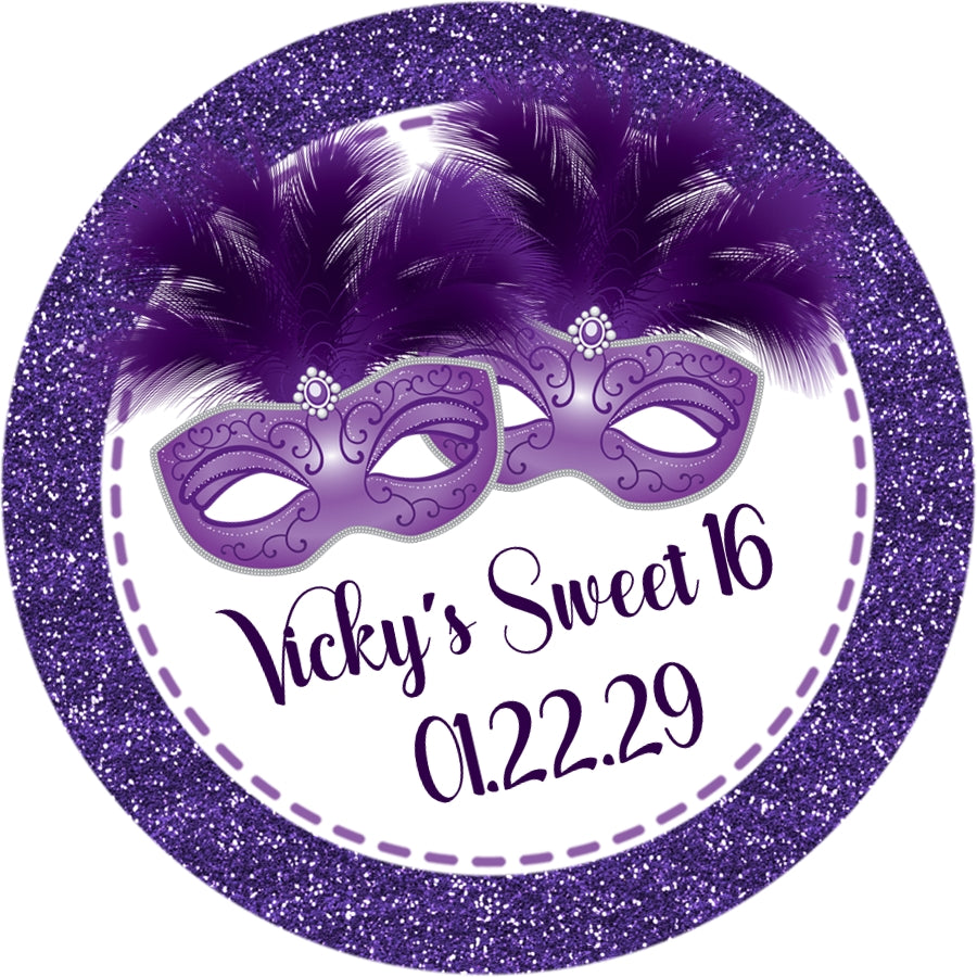 Purple masquerade ball sticker feather mask design