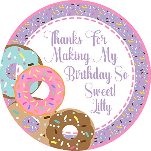 Purple pink donut sticker favor labels
