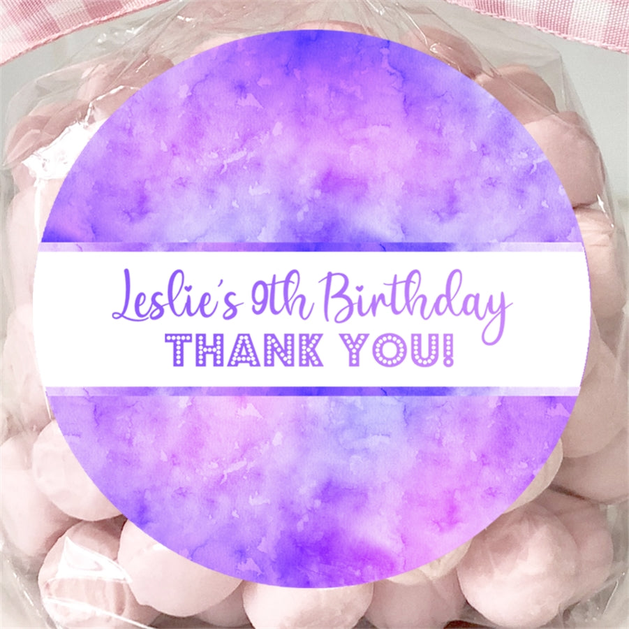 Purple tie dye watercolor birthday sticker