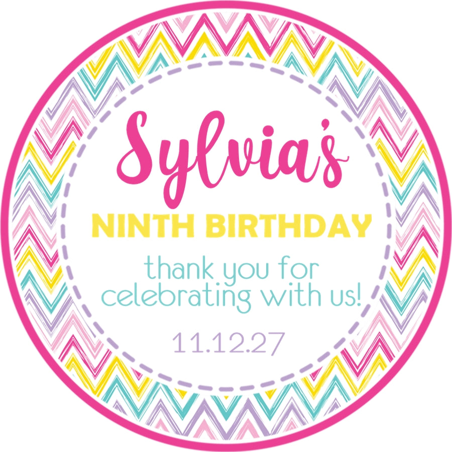 Rainbow pastel birthday sticker labels