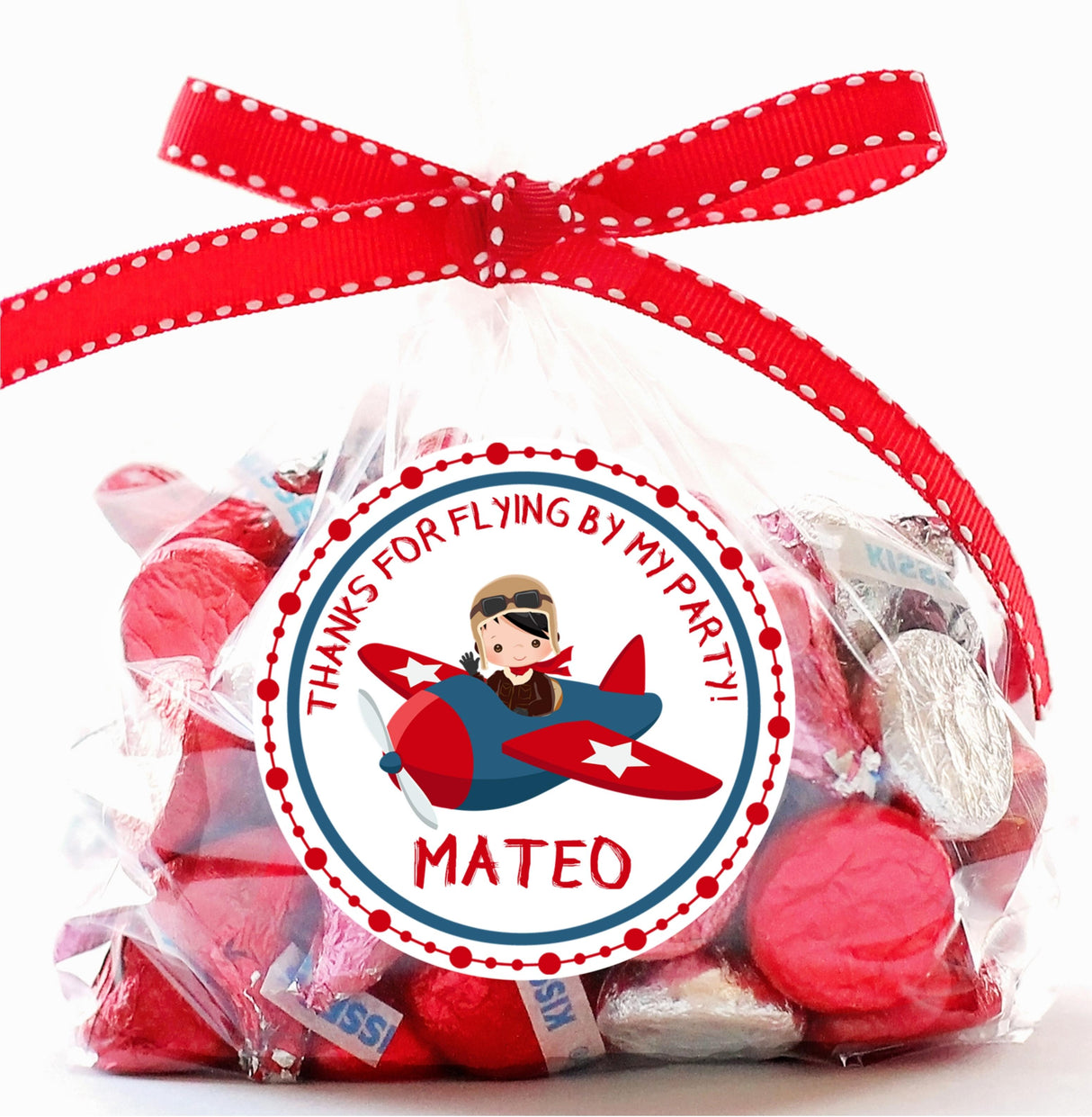 Red blue pilot birthday label