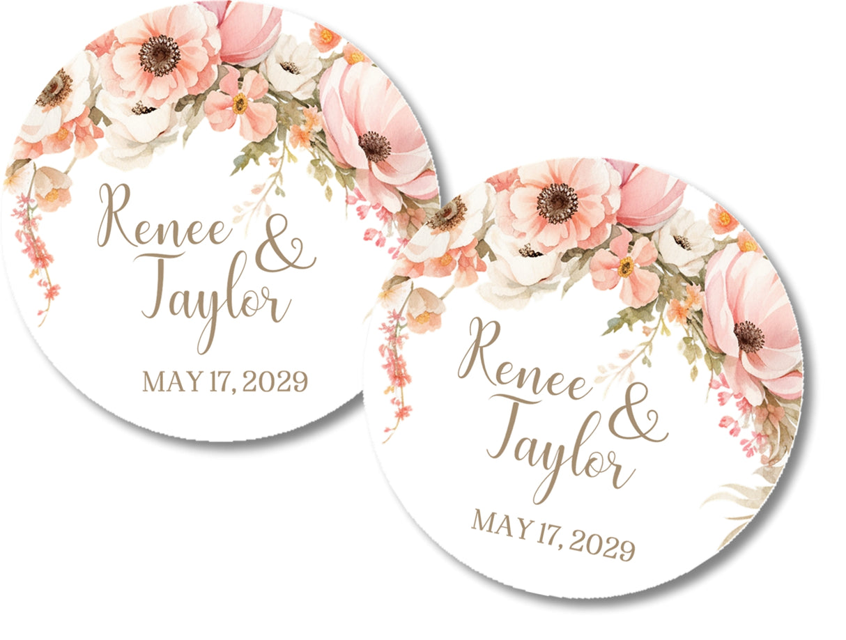 Romantic floral wedding sticker for envelopes and favors