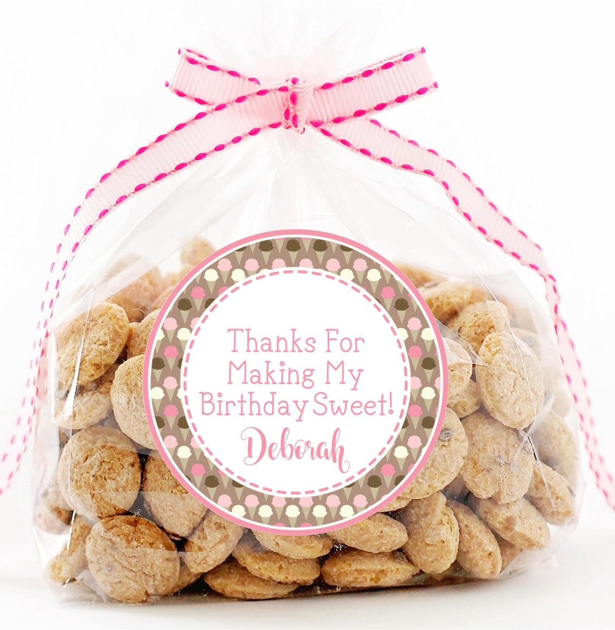 Round sweet treat sticker with repeating ice cream cone design