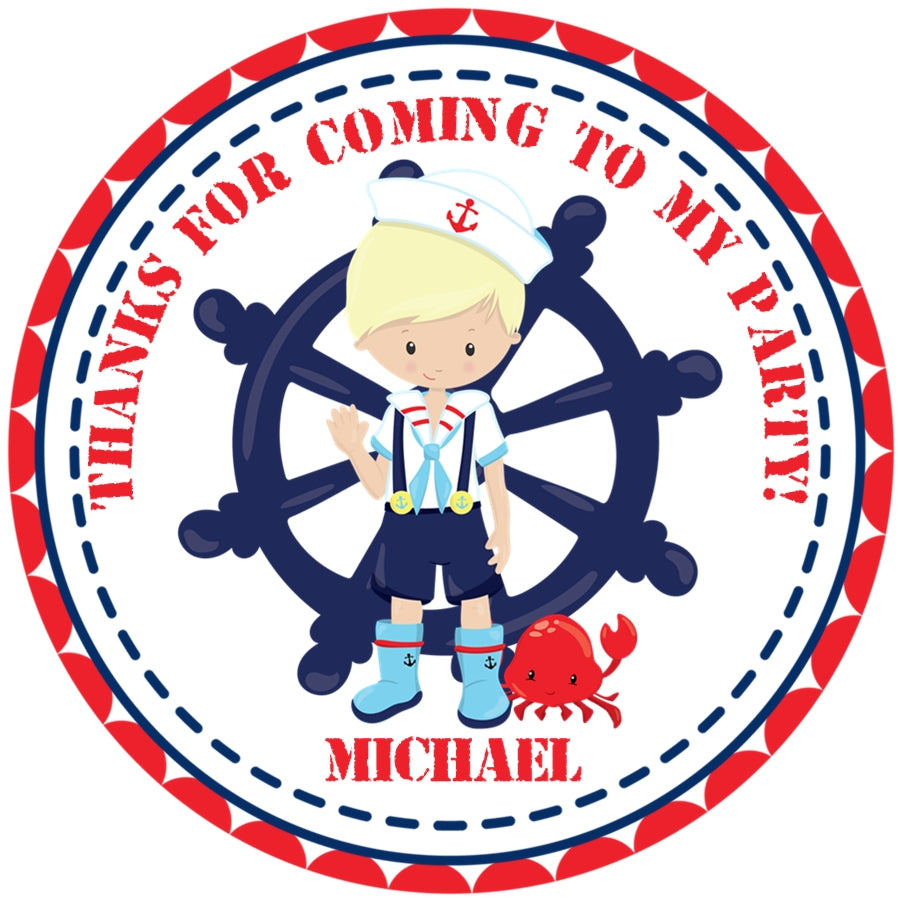 Sailor birthday party favor sticker with crab design