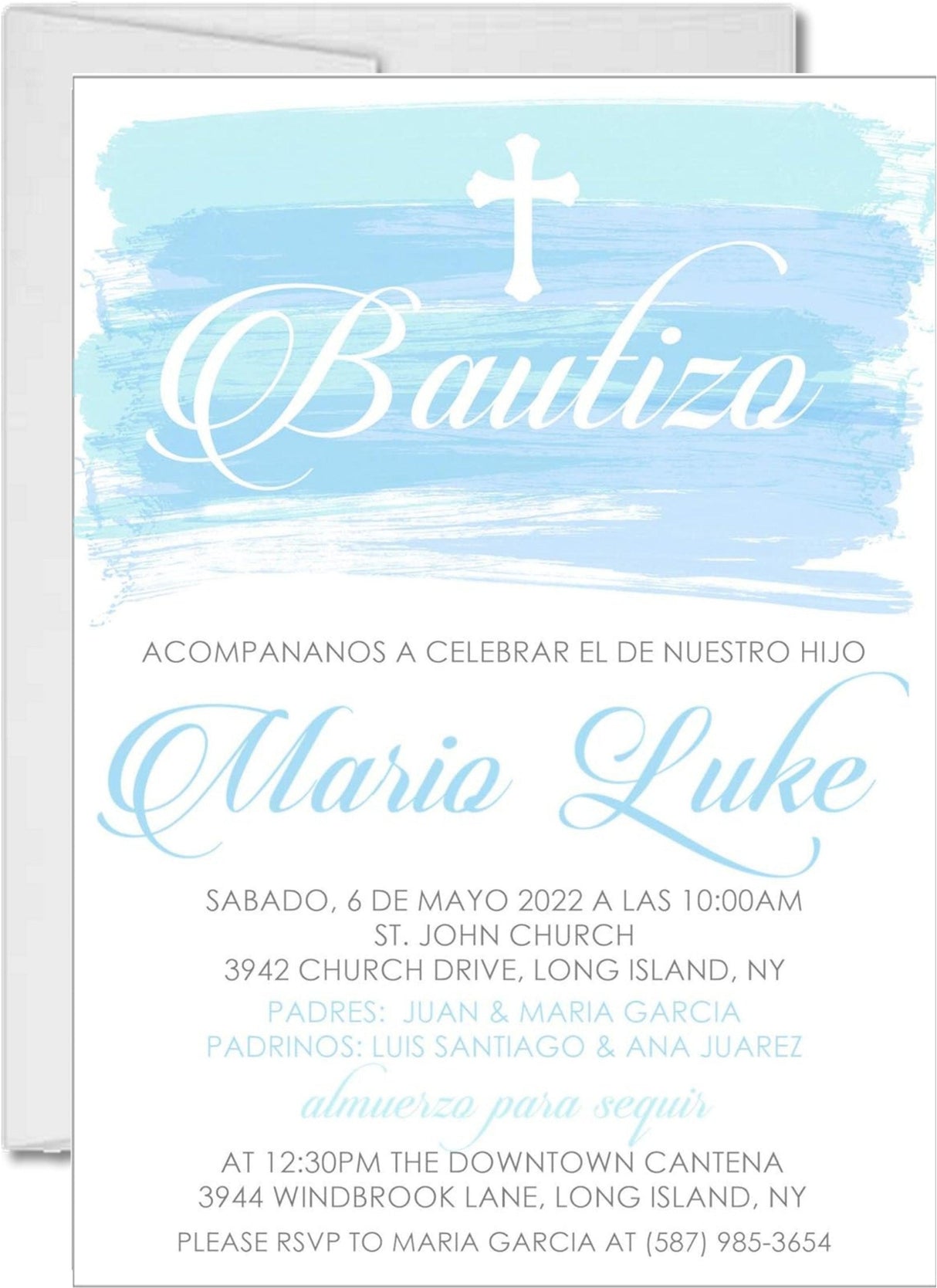 Spanish Blue Watercolor Baptism Invitations