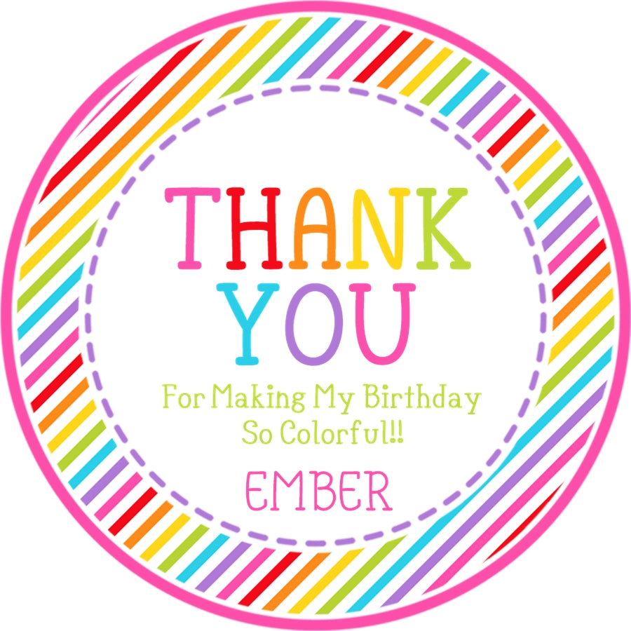 Stripped rainbow birthday sticker favor labels