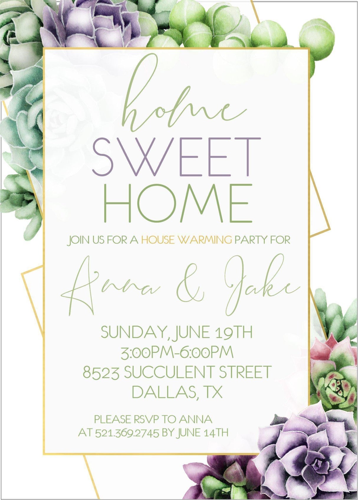 Succulent Housewarming Party Invitations