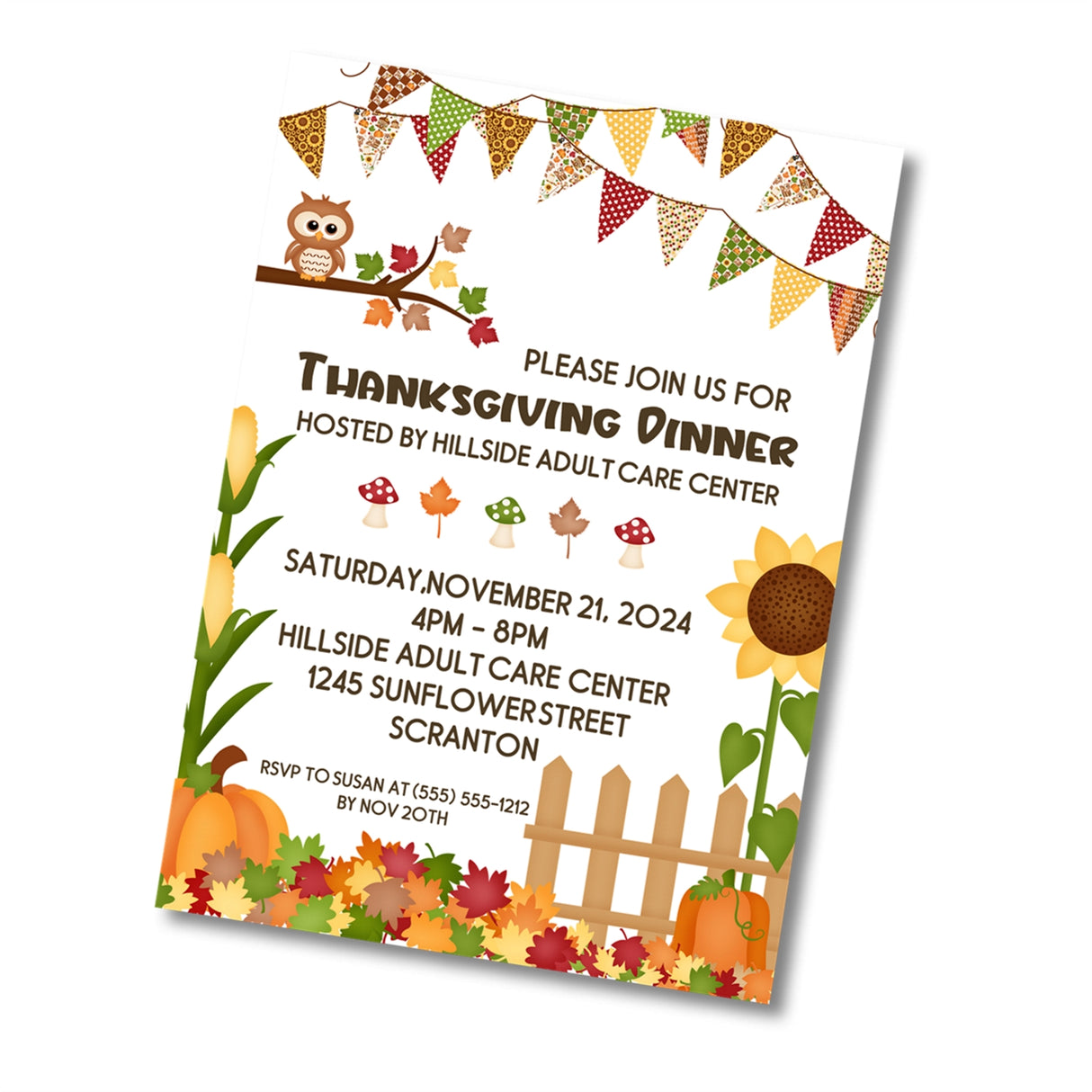 Sunflower and pumpkin autumn Thanksgiving party invitation
