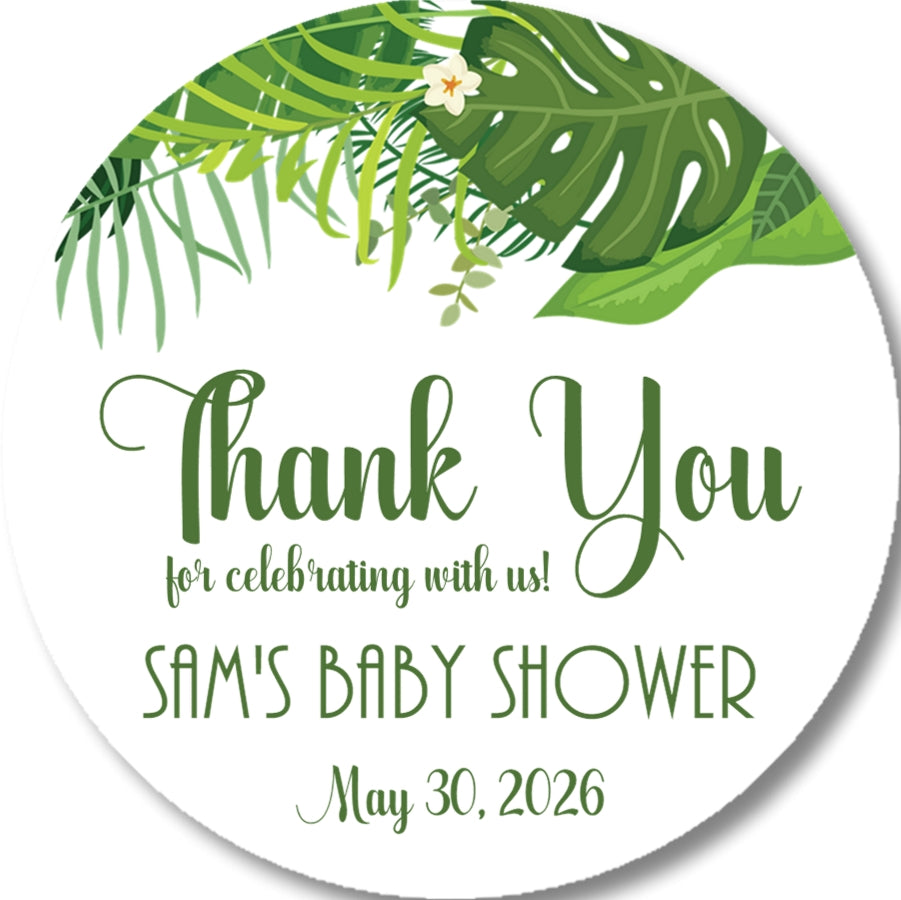 Jungle Leaf Thank You Baby Shower Stickers