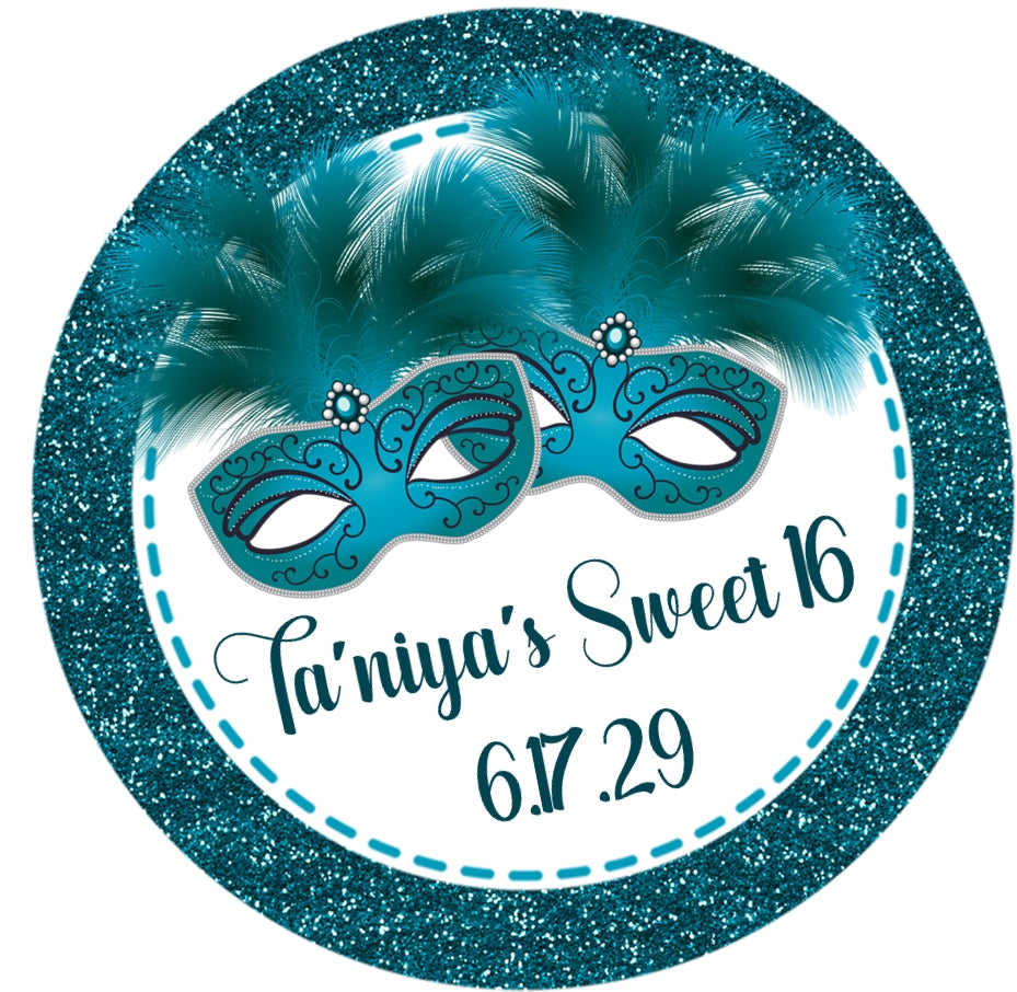 Turquoise sweet 16 masquerade thank you sticker
