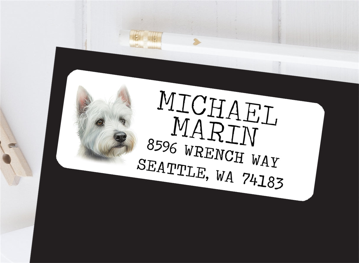 Westie dog return address label with dog illustration