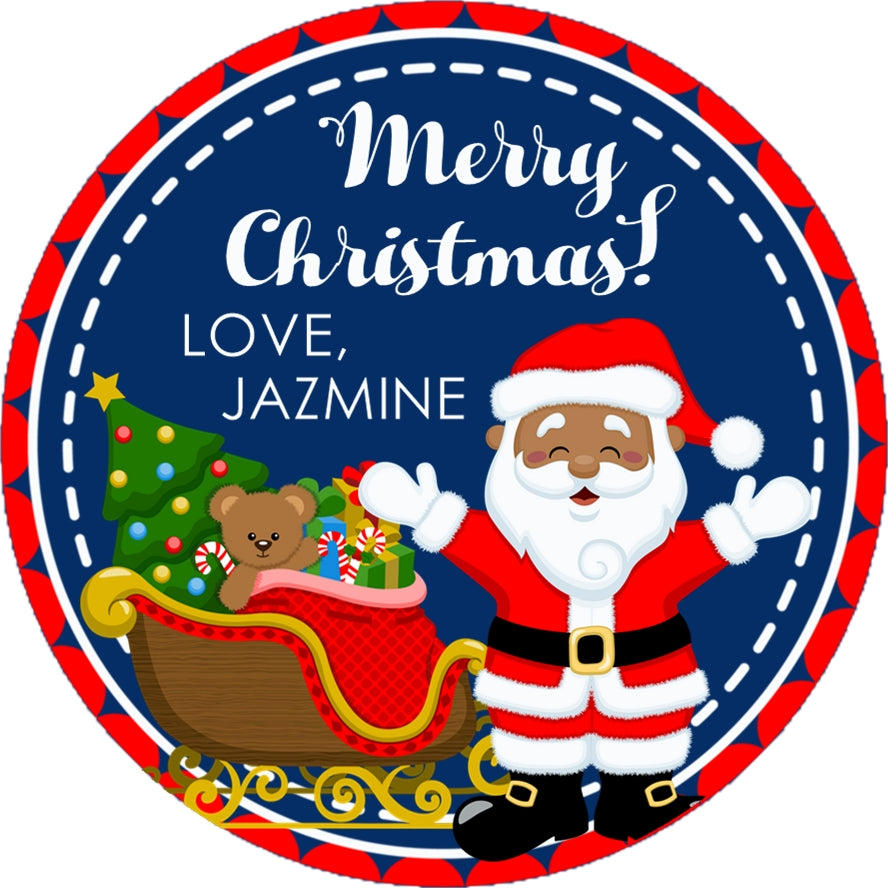 african american santa christmas sleigh favor sticker