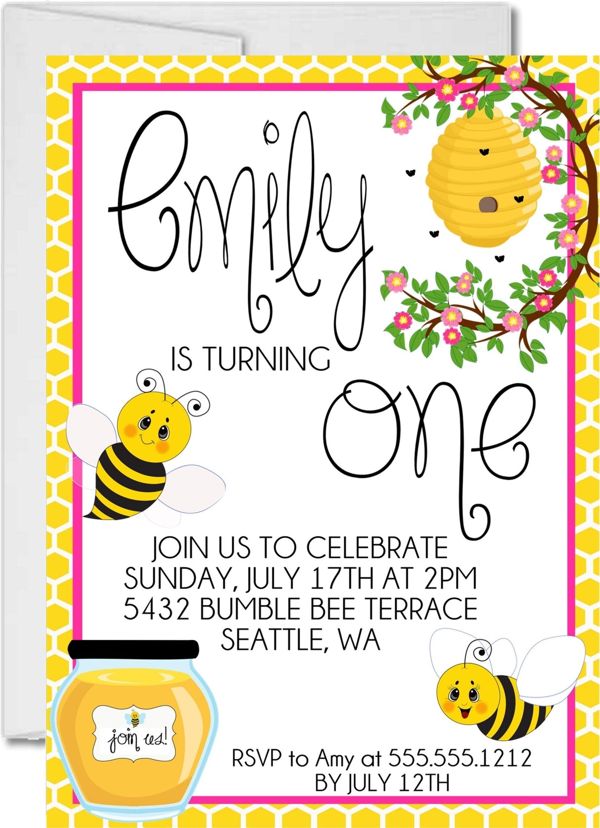 bee 1st birthday invitations smiling bumble bee design