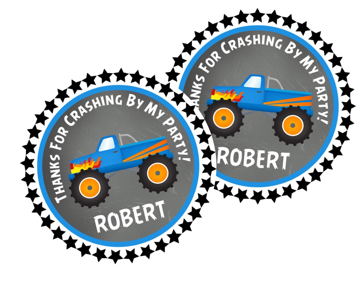 blue monster truck favor sticker
