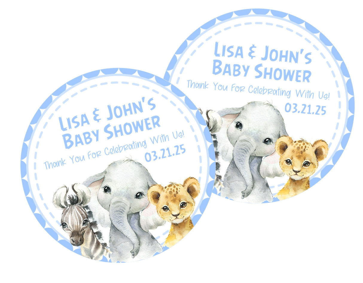 boys safari baby shower stickers with elephant zebra lion cub