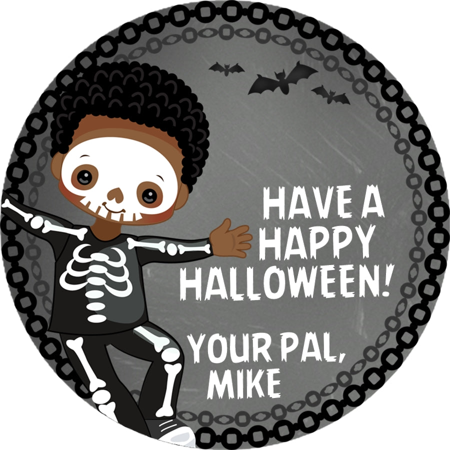 boys skeleton halloween sticker favor label