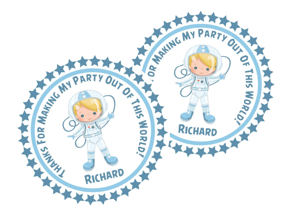 boys space explorer party favor label personalized