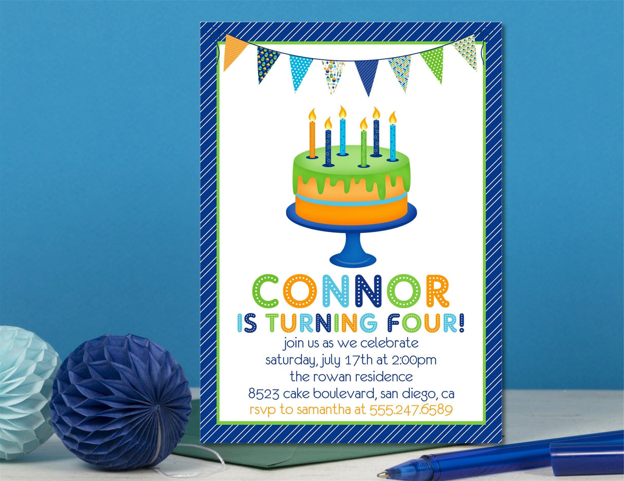 cake invitation cards colorful birthday party style