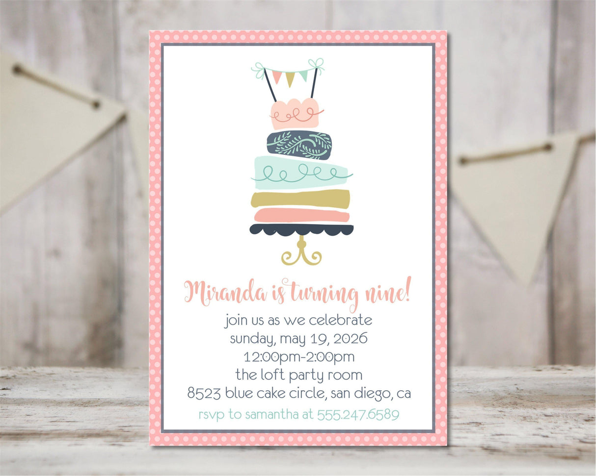 cake invitation cards feminine birthday celebration style