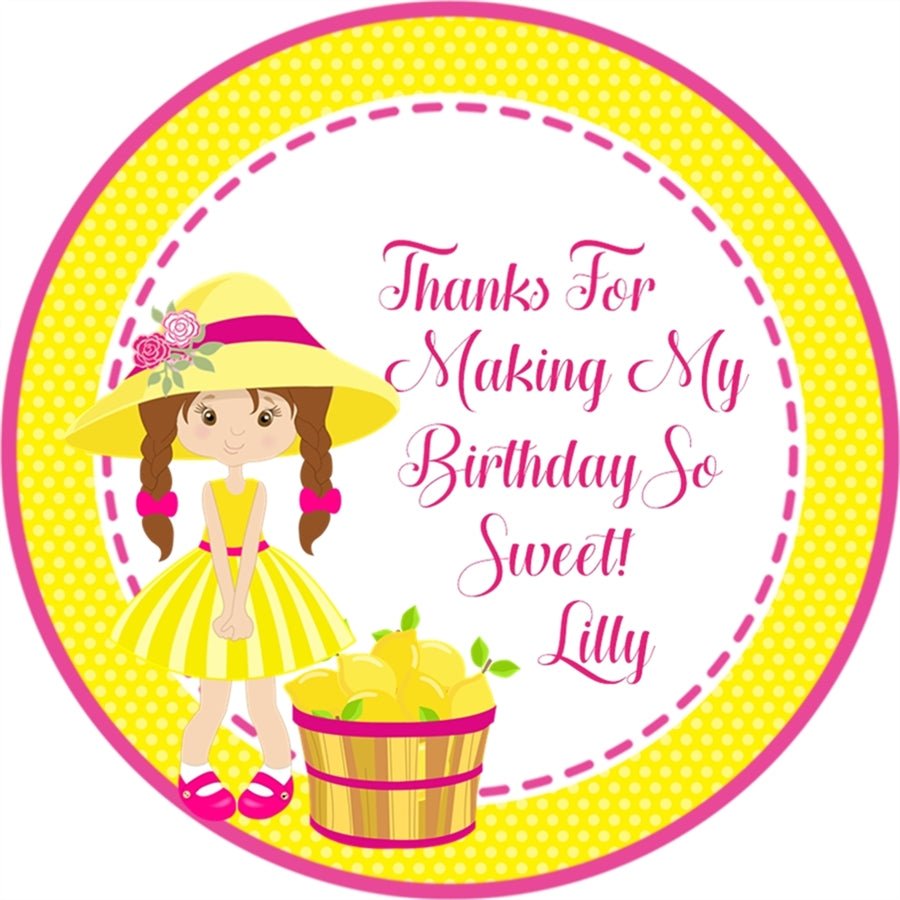 citrus party favor sticker with lemonade theme